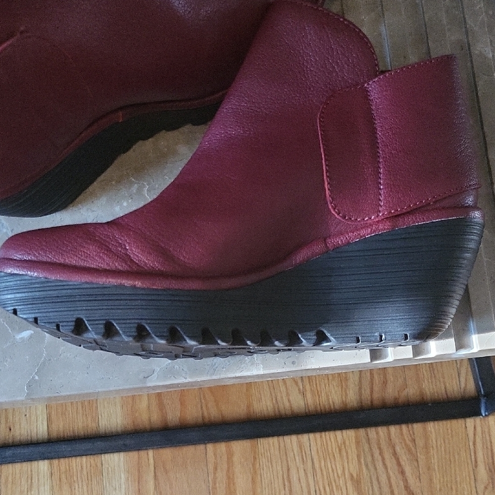 Fly London Red Ankle Booties with Rugged Sole - Picture 9 of 10